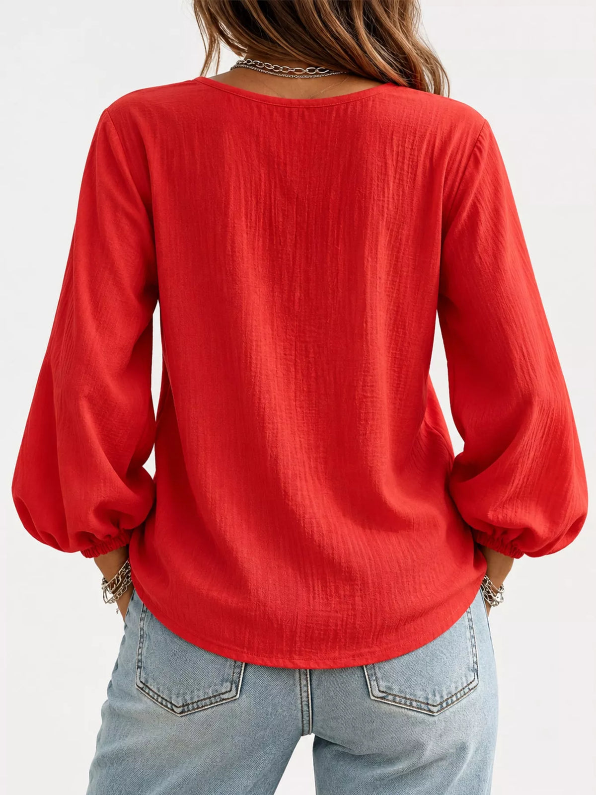 Full Size Elasticated Cuffs Long Sleeve Blouse Plus Size