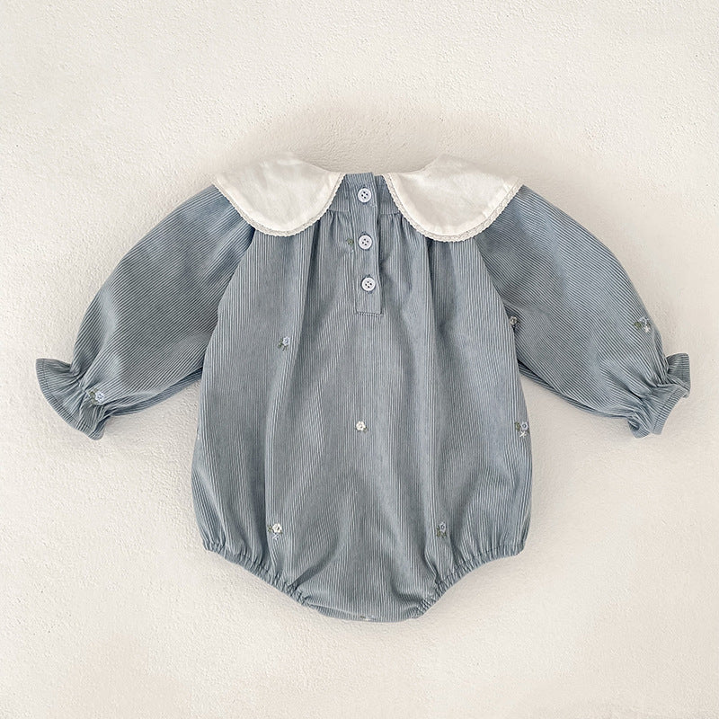 Western-style Embroidered-collar Long-sleeve Romper For Baby Girls