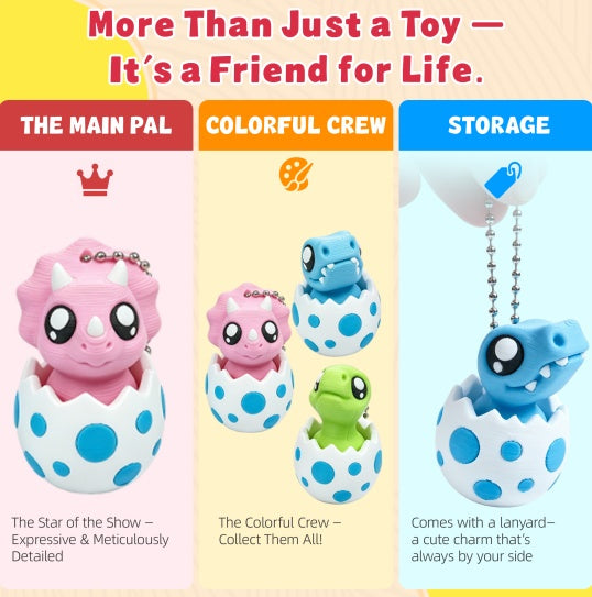 3PCS 3D Printed Dinosaur Egg Clicker Keychain Set, Mini Hatching Dino Press Click Fidget Charms, Cute Desk & Bag Accessories