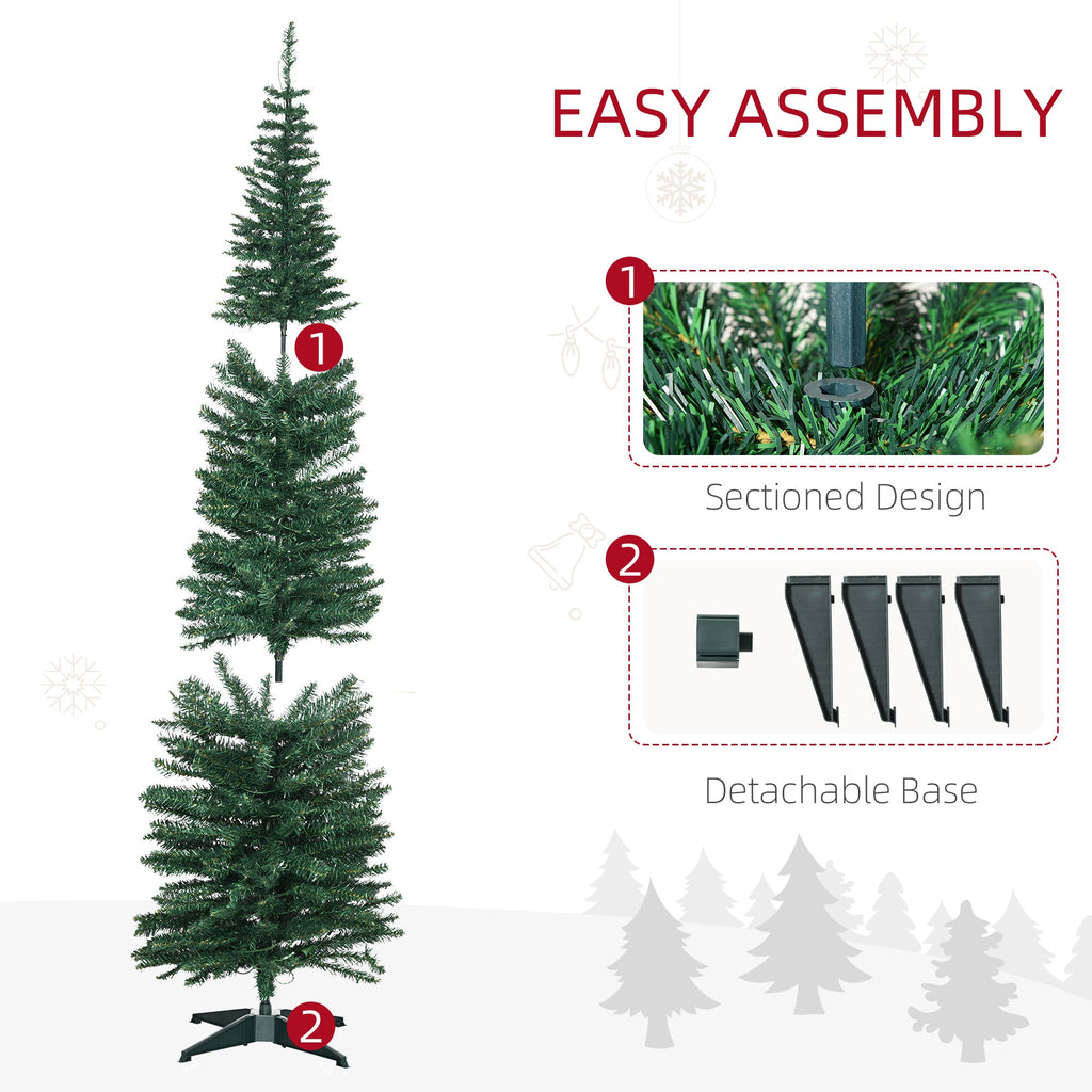 HOMCOM 7' Tall Pre-Lit Slim Noble Fir Artificial Christmas Tree with Realistic Branches, 200 Warm