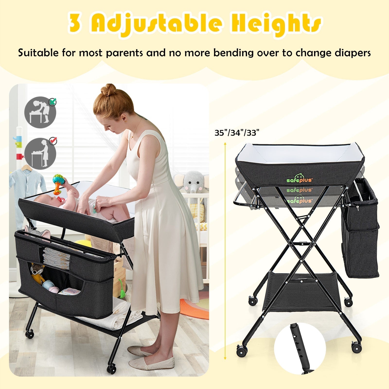 Portable Adjustable Height Newborn Nursery Organizer with