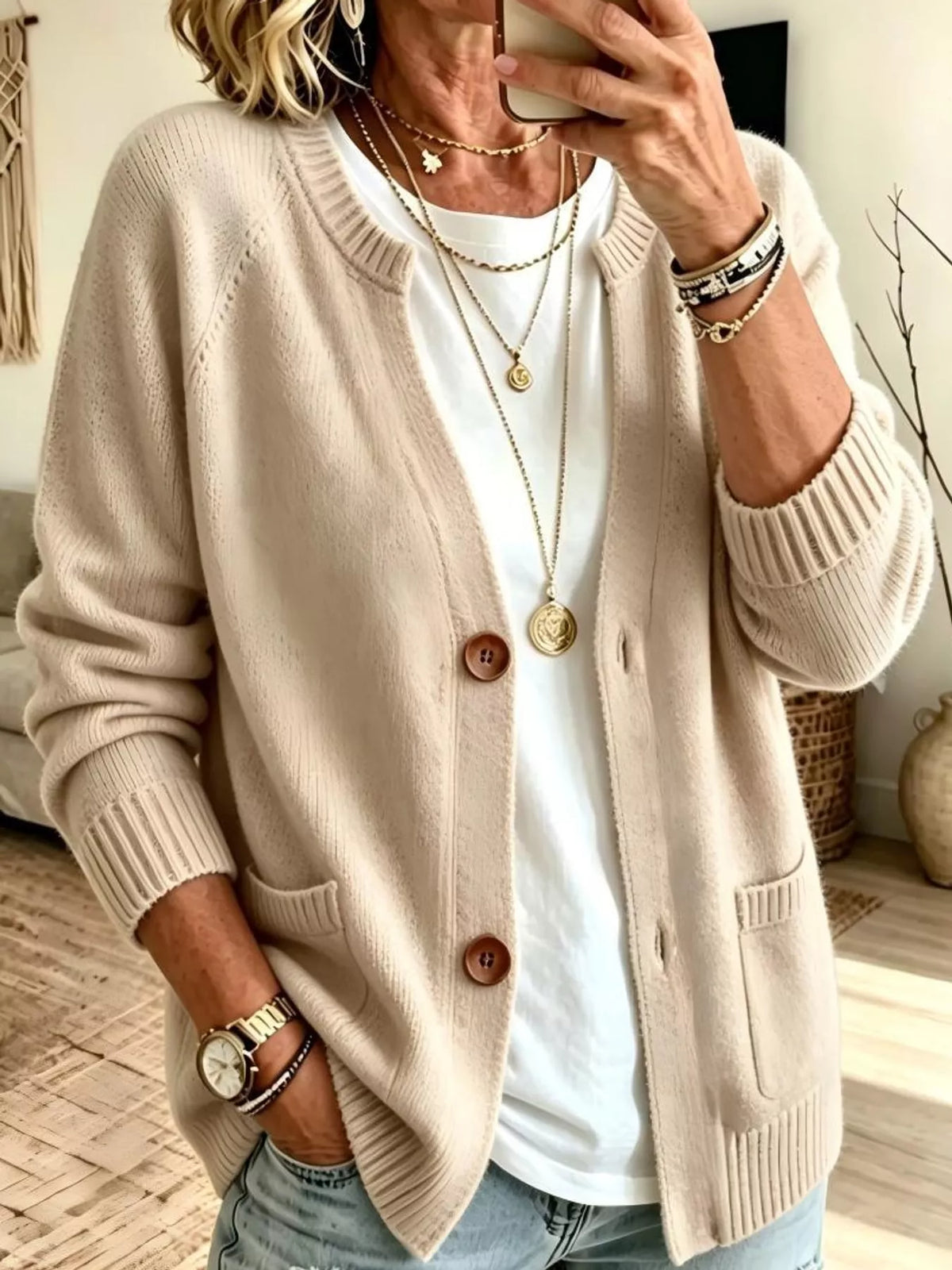 Full Size Button-Down Knit Cardigan Plus Size