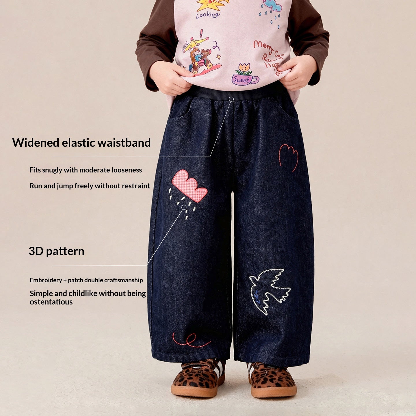Letter Embroidery Wide Leg Straight Pants Cotton Trousers Spring Autumn