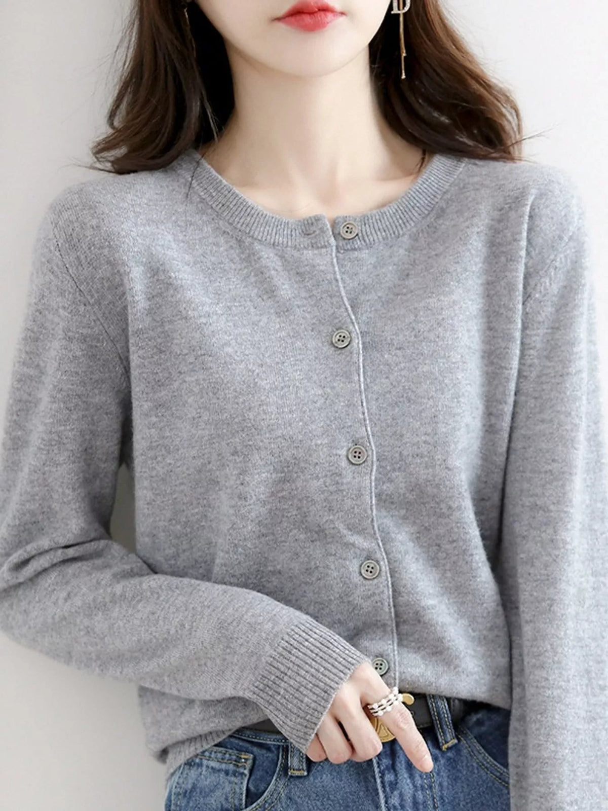 Crew-Neck Button-Down Cardigan