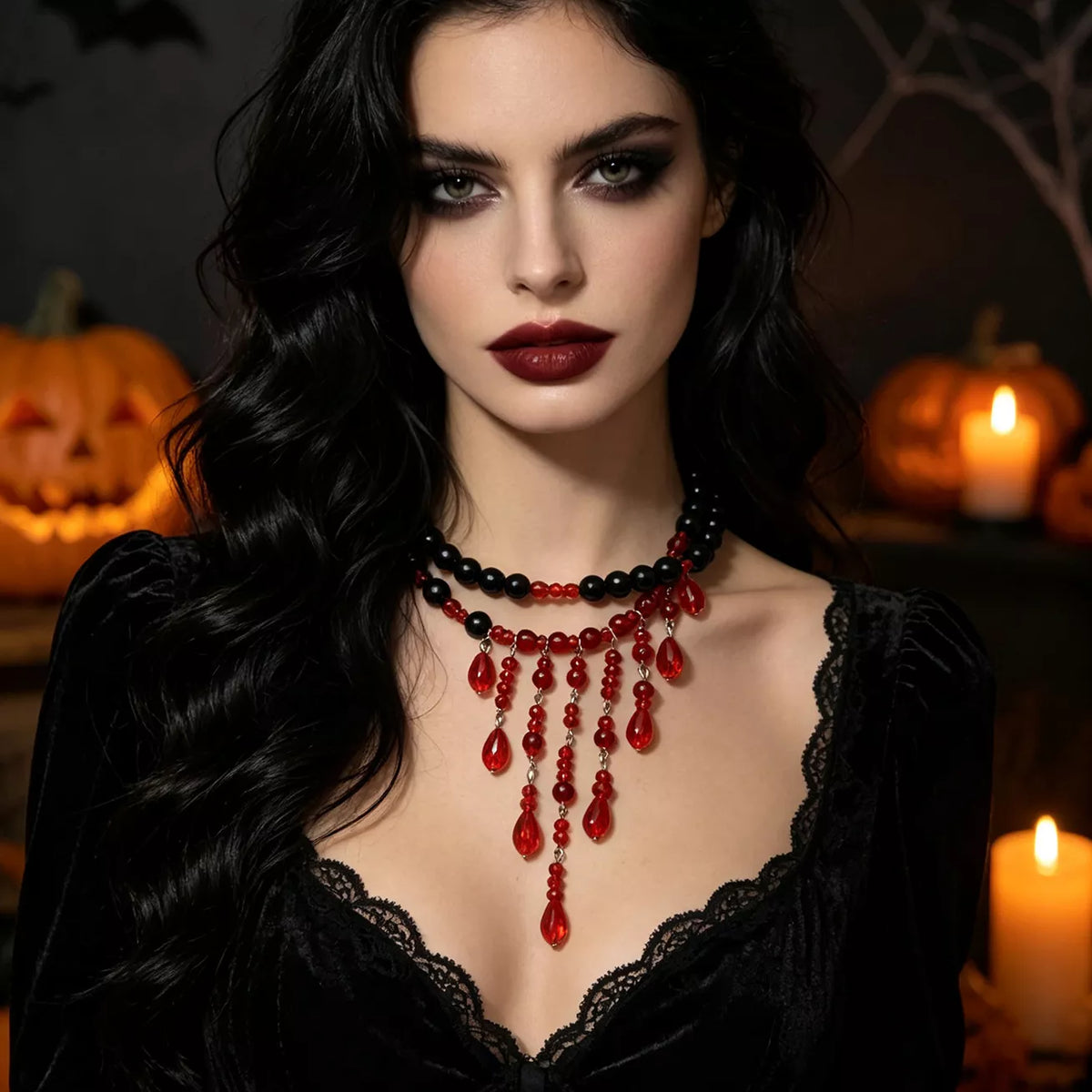 Halloween Teardrop Beaded Double Layered Necklace
