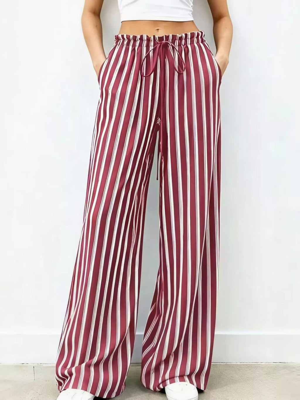 Striped Wide-Leg Drawstring Pants