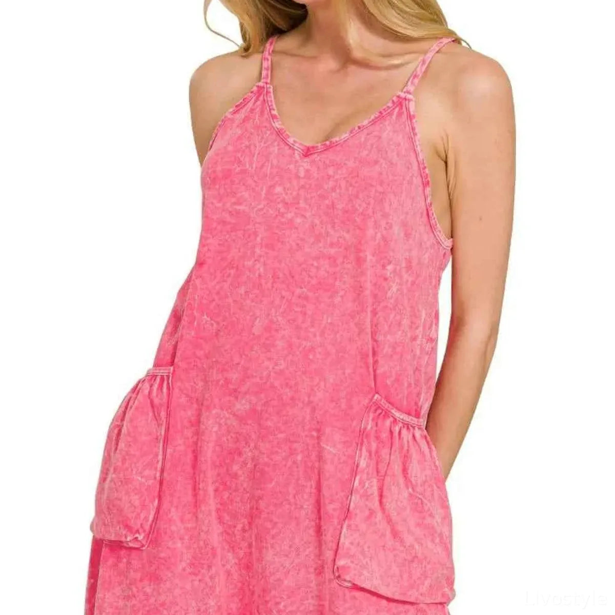 Acid Crinkle Washed Spaghetti Strap Romper