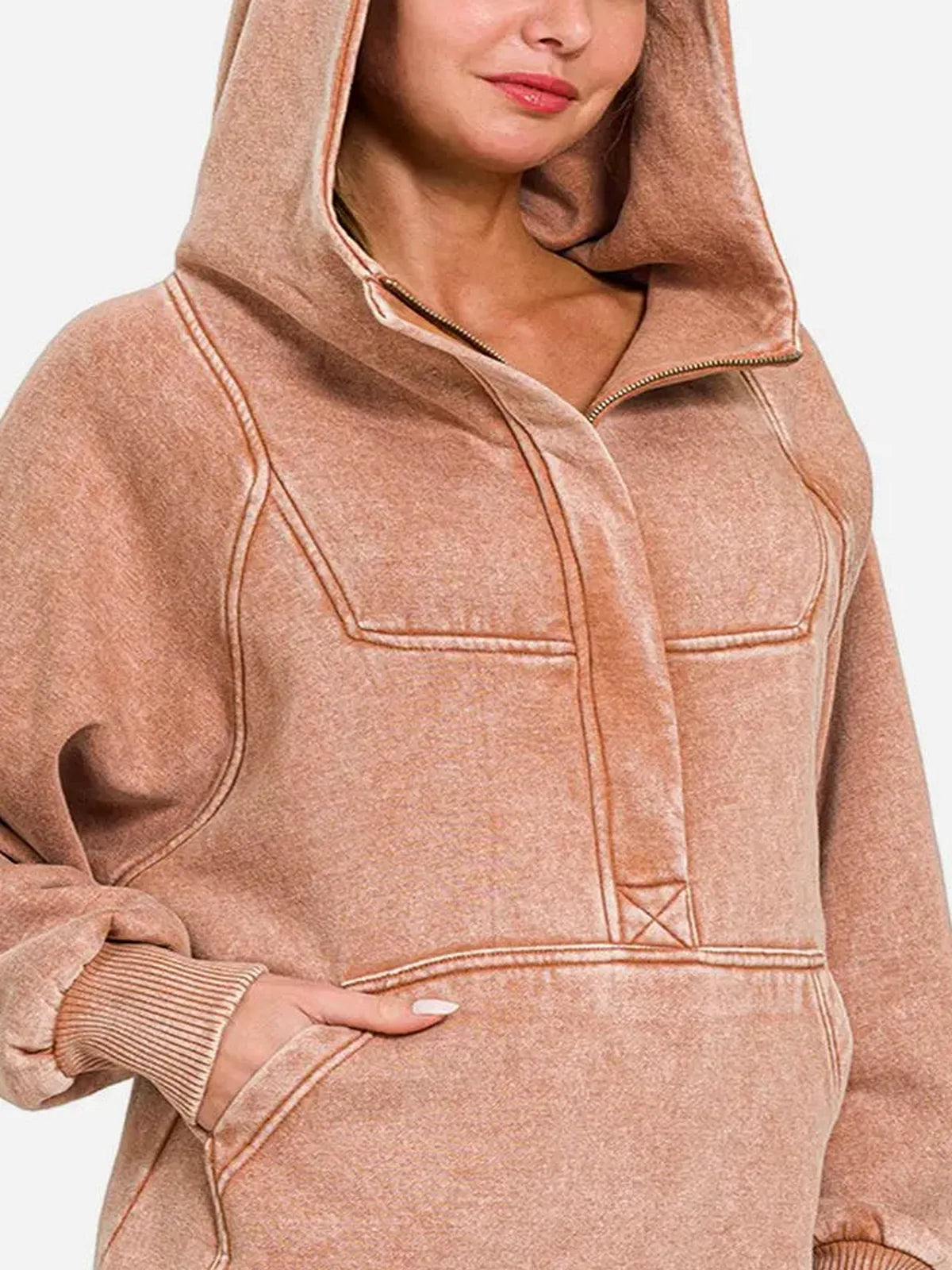 Acid-Wash Fleece Kangaroo Pocket Hoodie