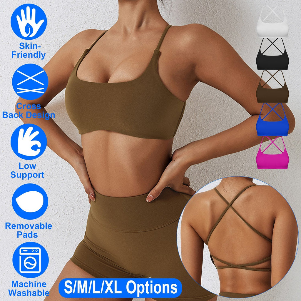 Cross Back Padded Sports Bra with Removable Pads