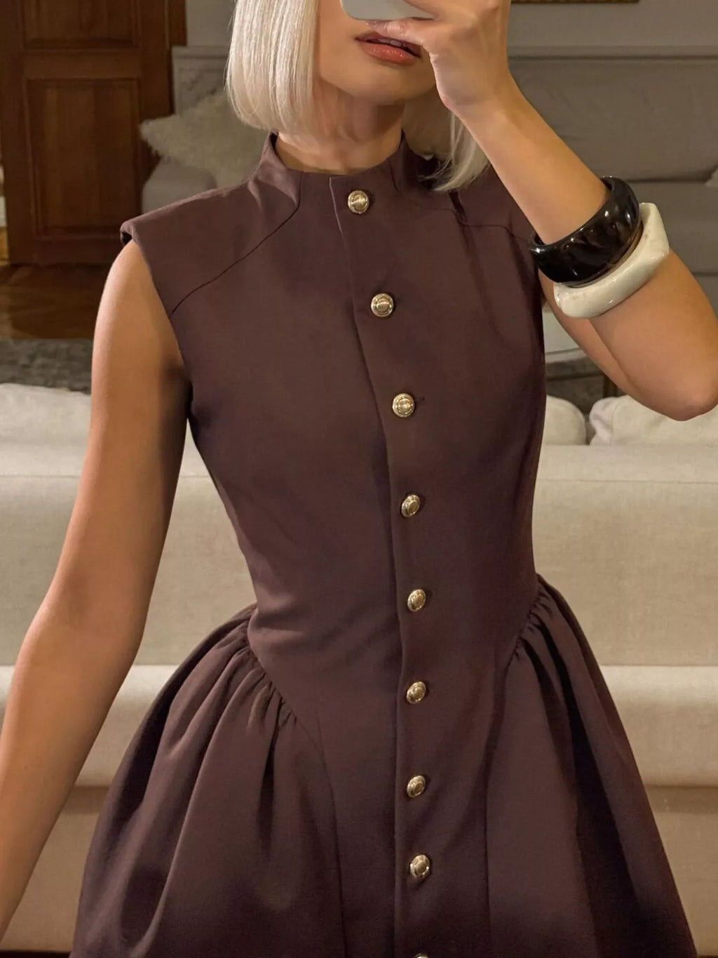 Sleeveless Button-Down A-Line Mini Dress