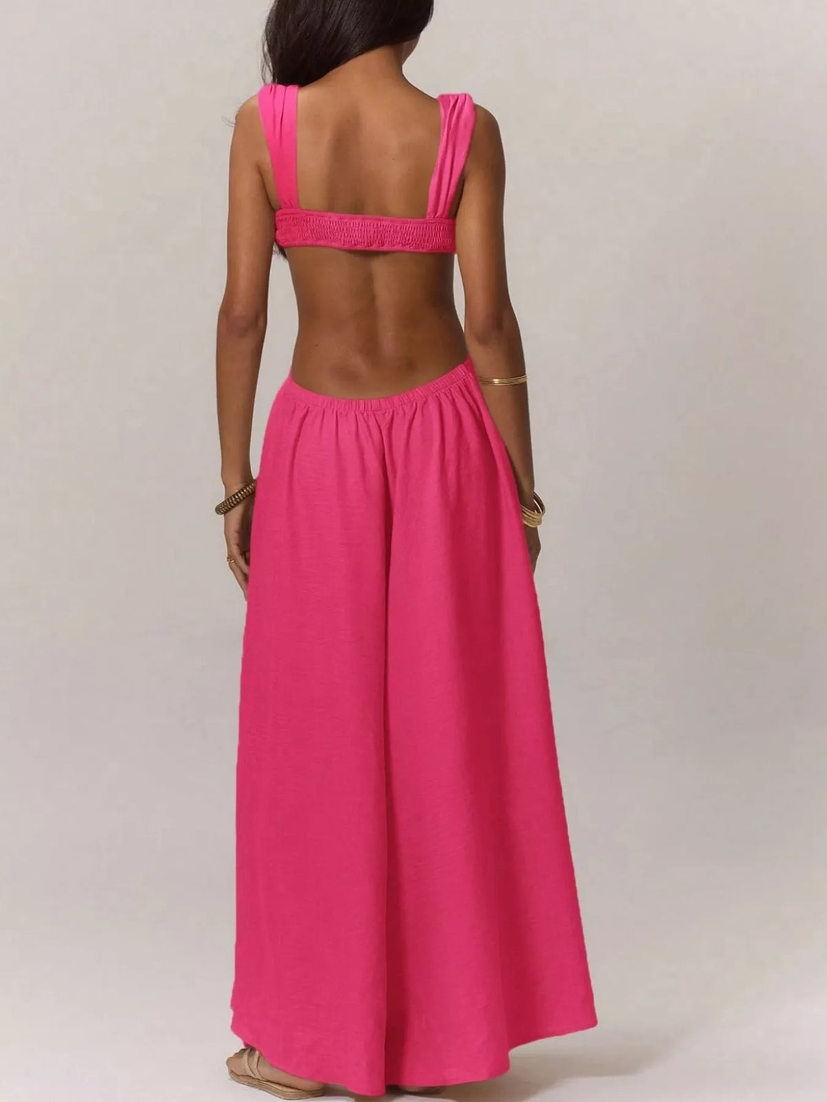 Backless Wide-Leg Jumpsuit with Cut-out Detail