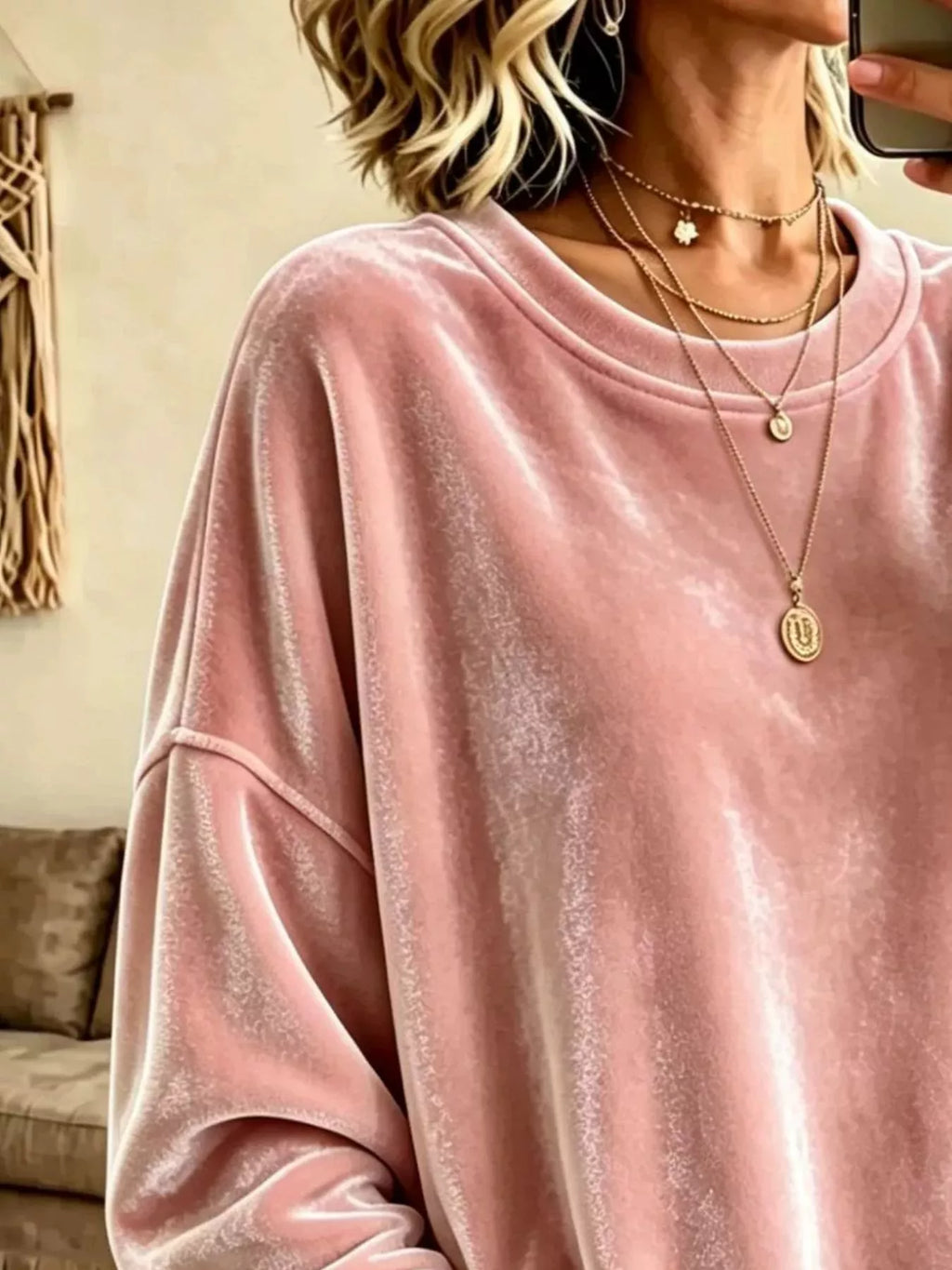 Full Size Loose Fit Velvet Dropped Shoulder Sweatshirt Plus Size