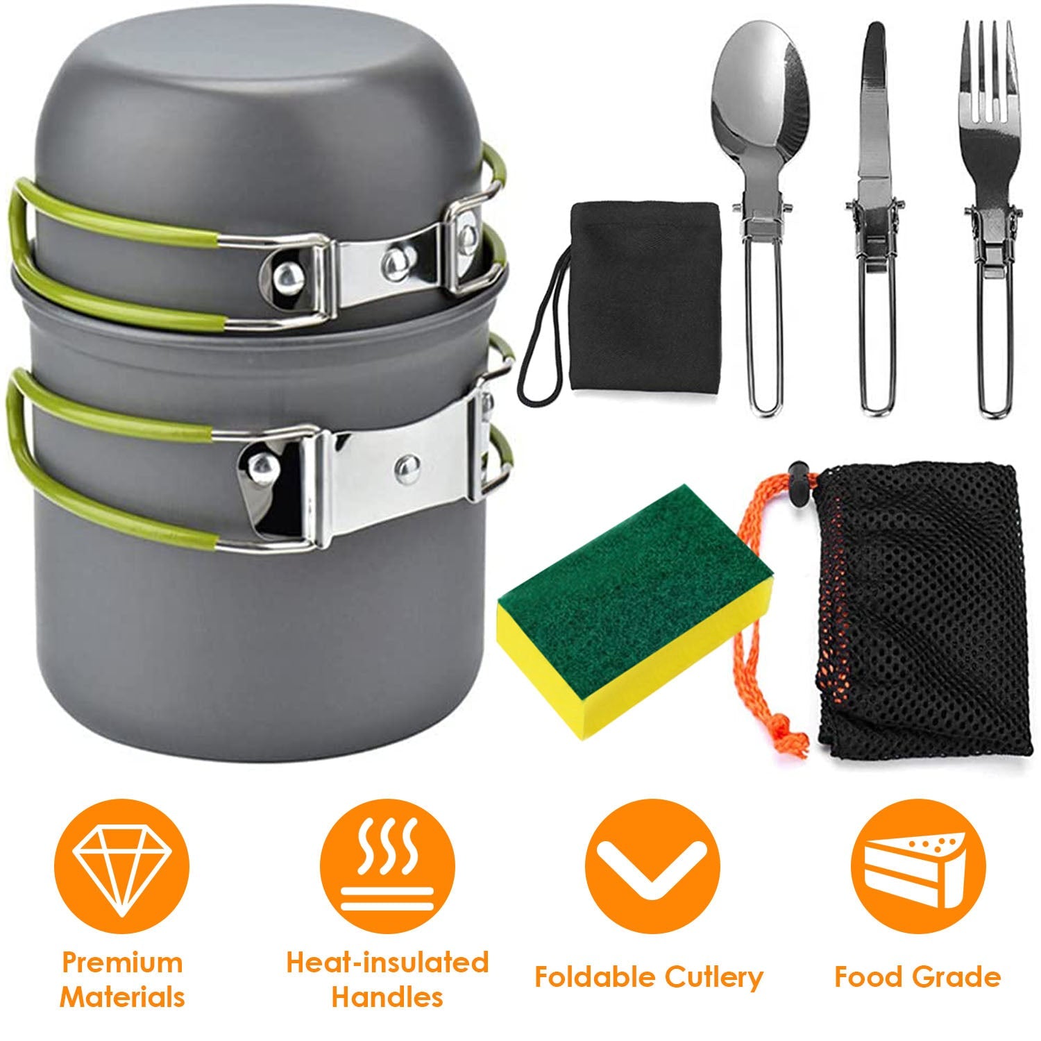 Camping Cookware Set with Pot and Foldable Cutlery