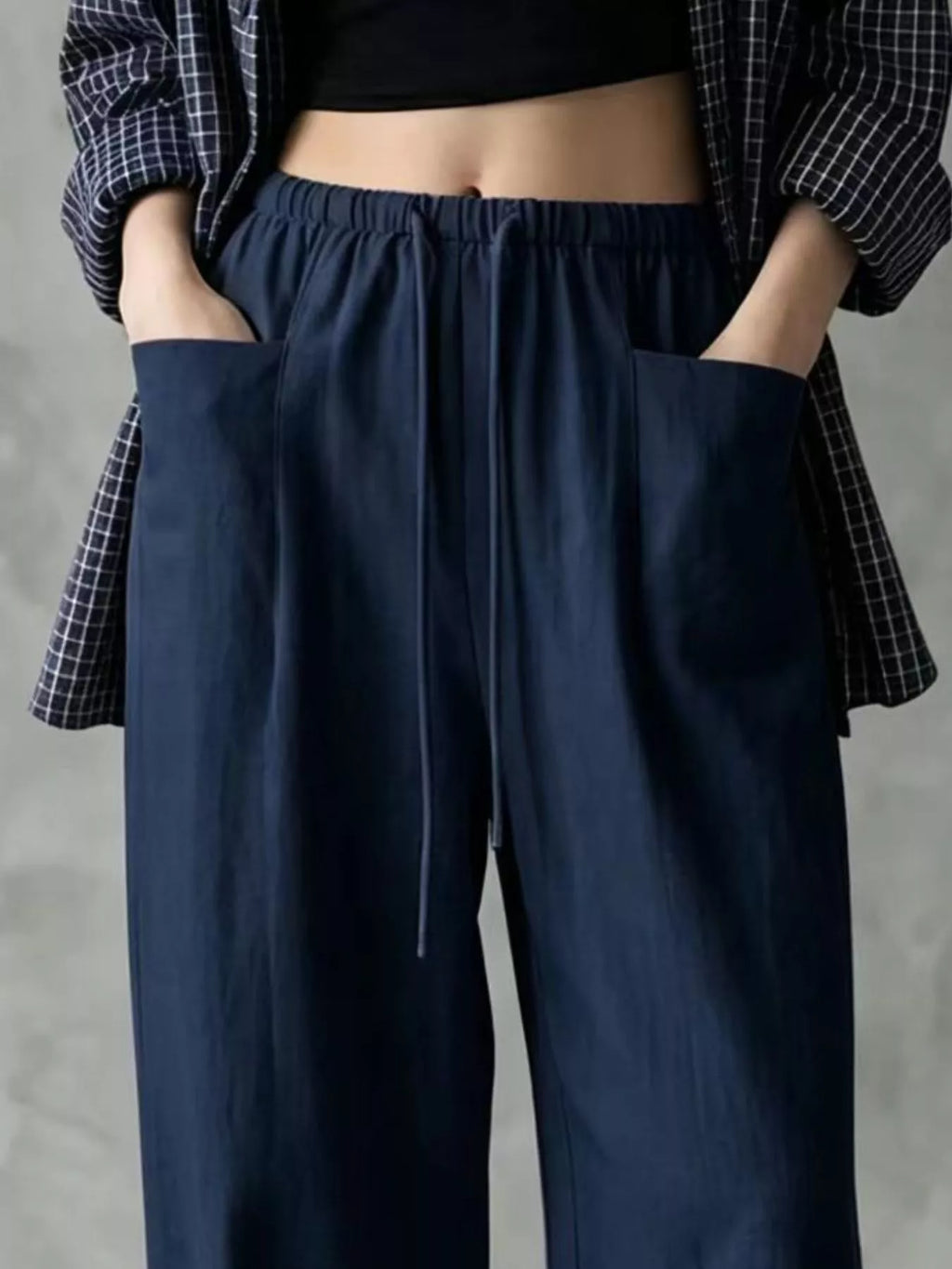Full Size Drawstring Wide-Leg Casual Pants Plus Size