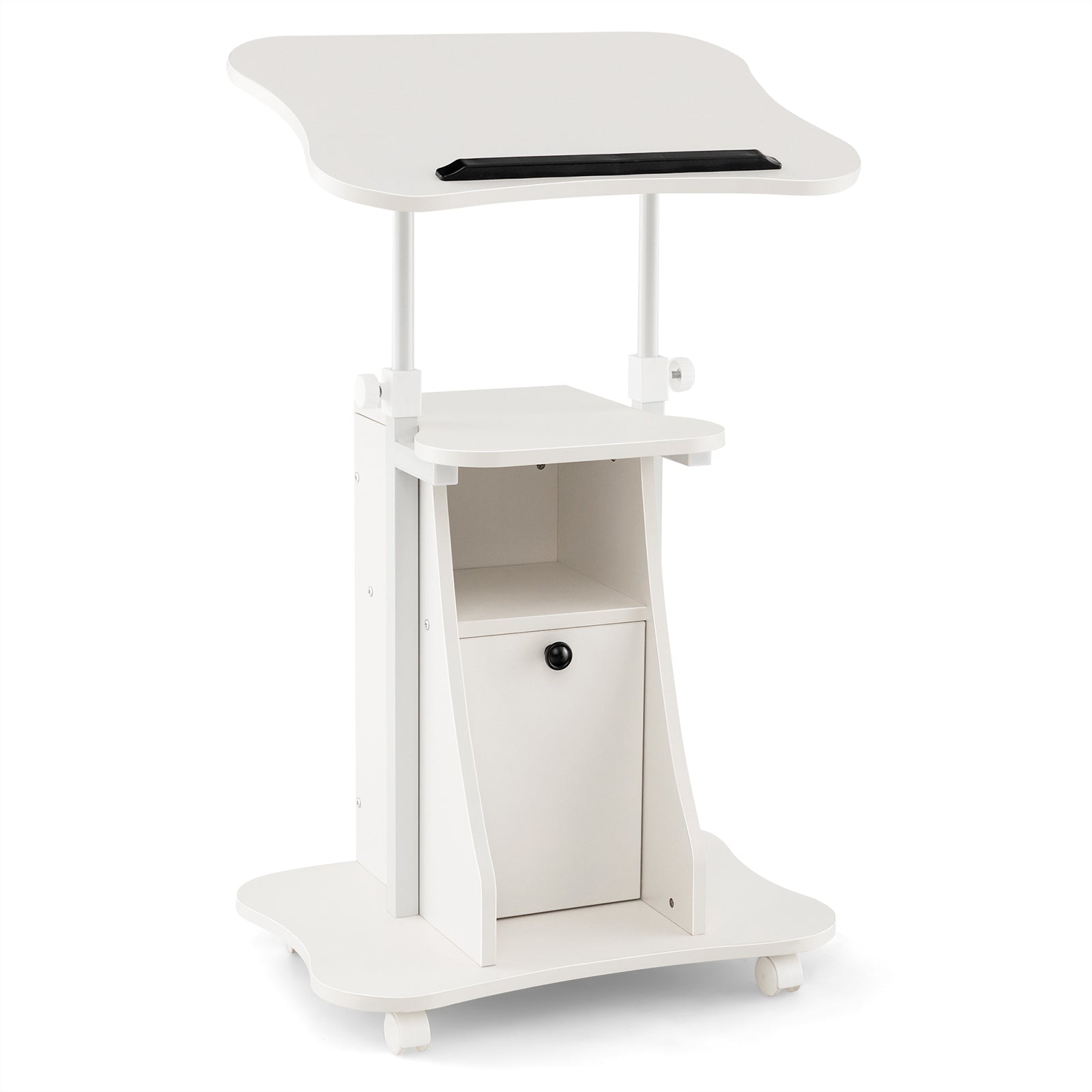 Adjustable Mobile Standing Desk Cart with Tilt Desktop and Cabinet