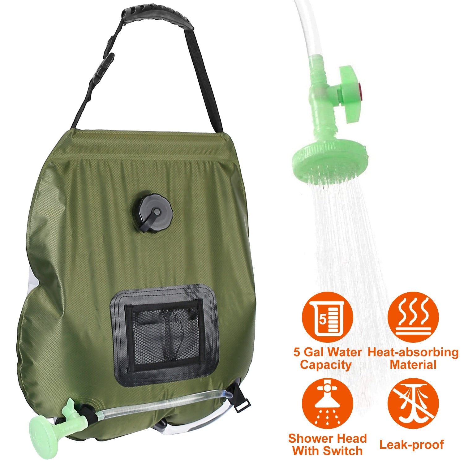 5Gal Solar Heating Camping Shower Bag w/ Removable Hose And Shower Head Portable Shower Bag for Beach Traveling Hiking