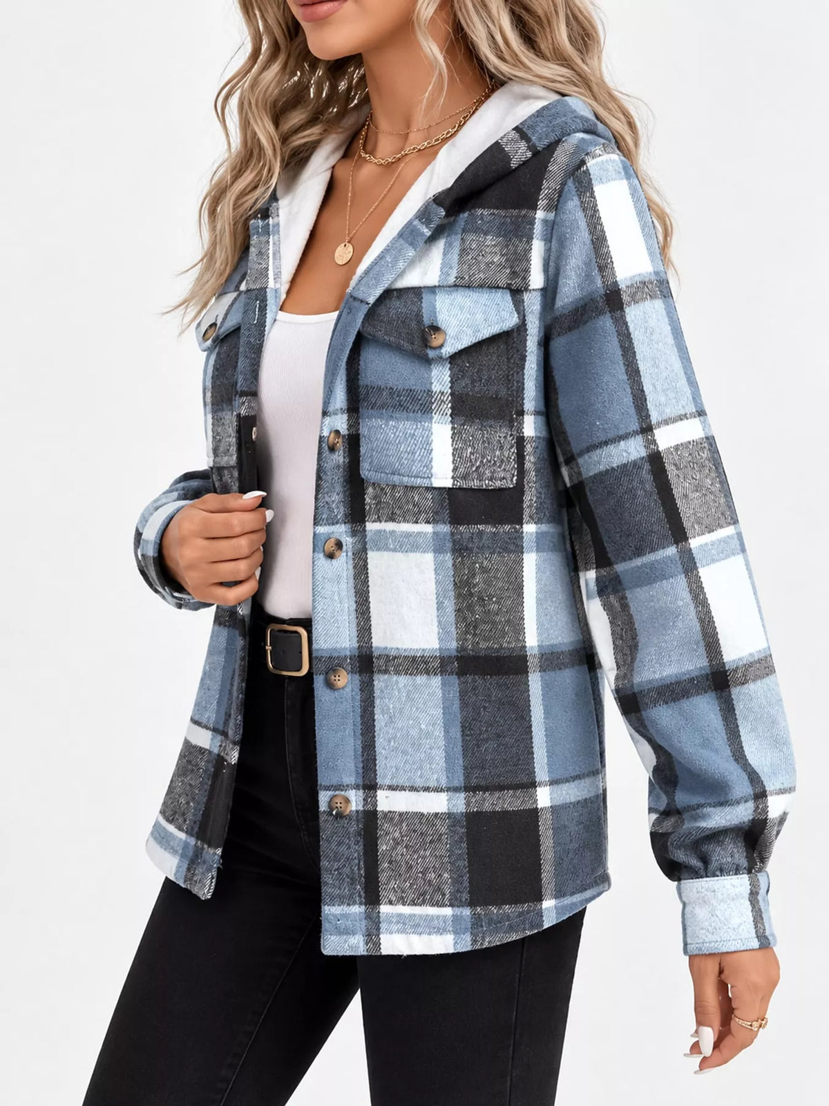 Fleece-Lined Plaid Button Up Shacket