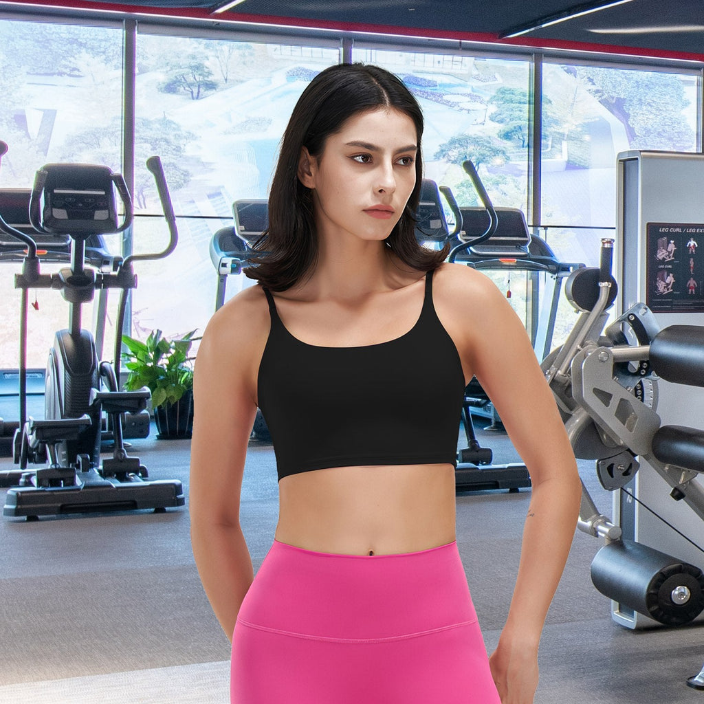 Women Sport Bras with Removable Pads, Low-Impact Square Neck