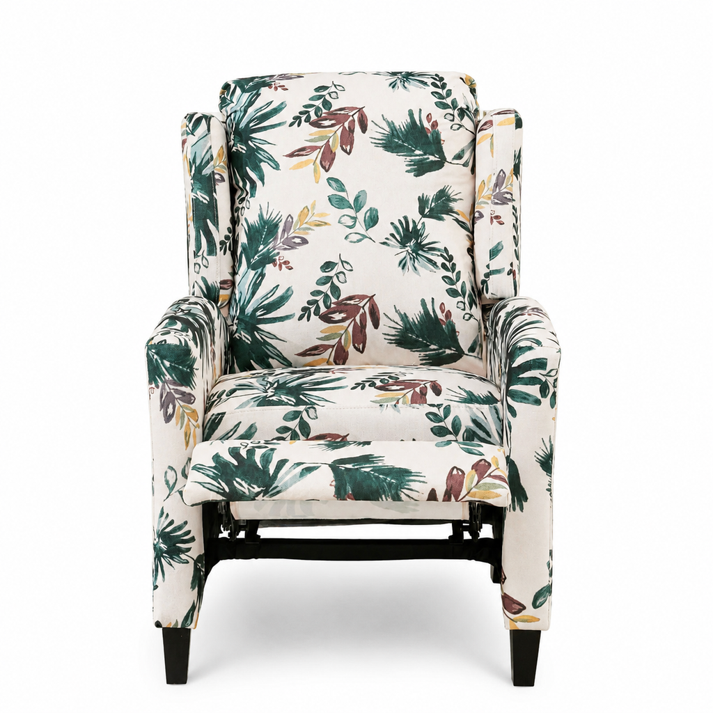 Floral Print Recliner Chair with Padded Arms - Multicolor