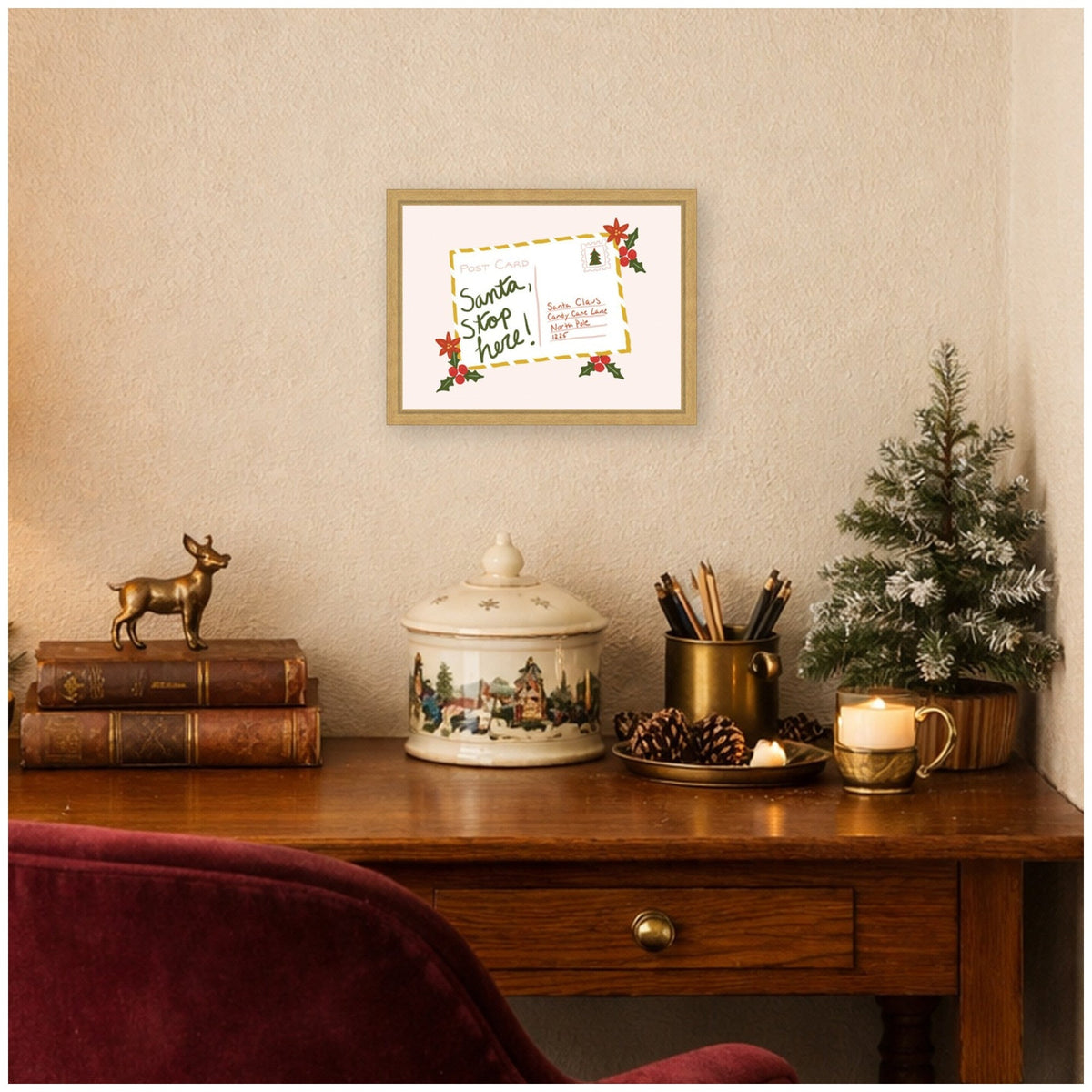 Santa Stop Here by Leonora Jennifer Framed Canvas Wall Art Print