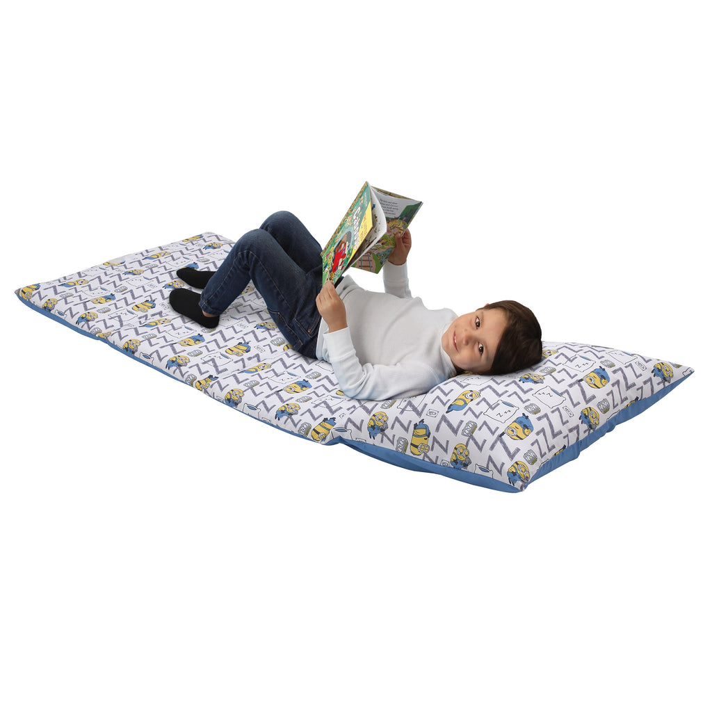 Lazy Minions Club Gray, Blue, Yellow, and White Deluxe Easy Fold Toddler Nap Mat