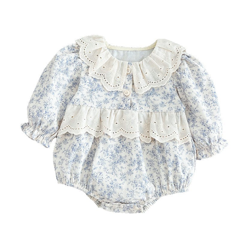 Baby Floral-print Round-neck Long-sleeve Onesie