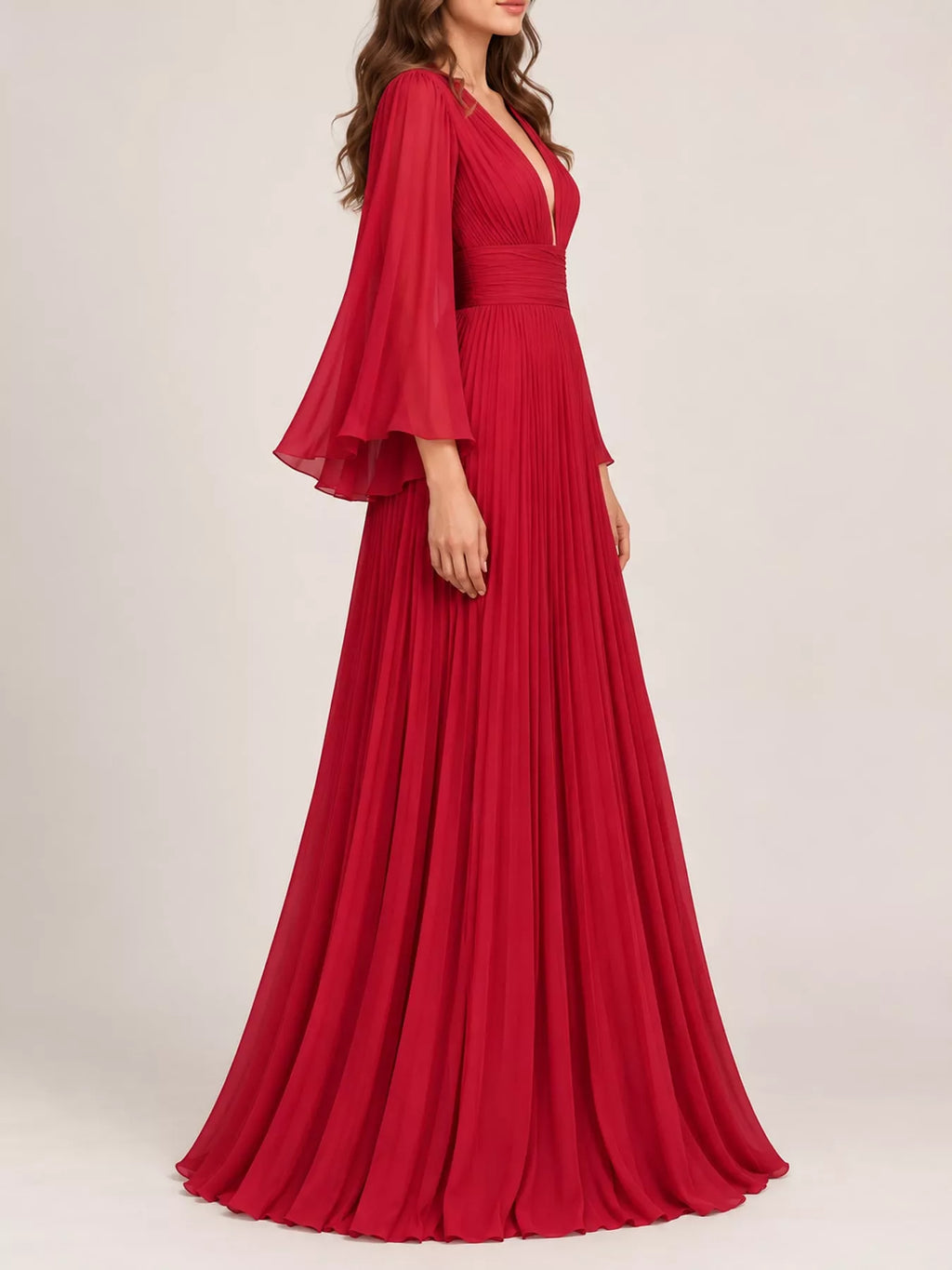 V-Neck Pleated Maxi Dress
