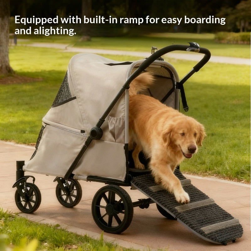 Foldable Covered Pet Stroller With Ramp For Senior Cats And Small Dogs With Mobility Issues