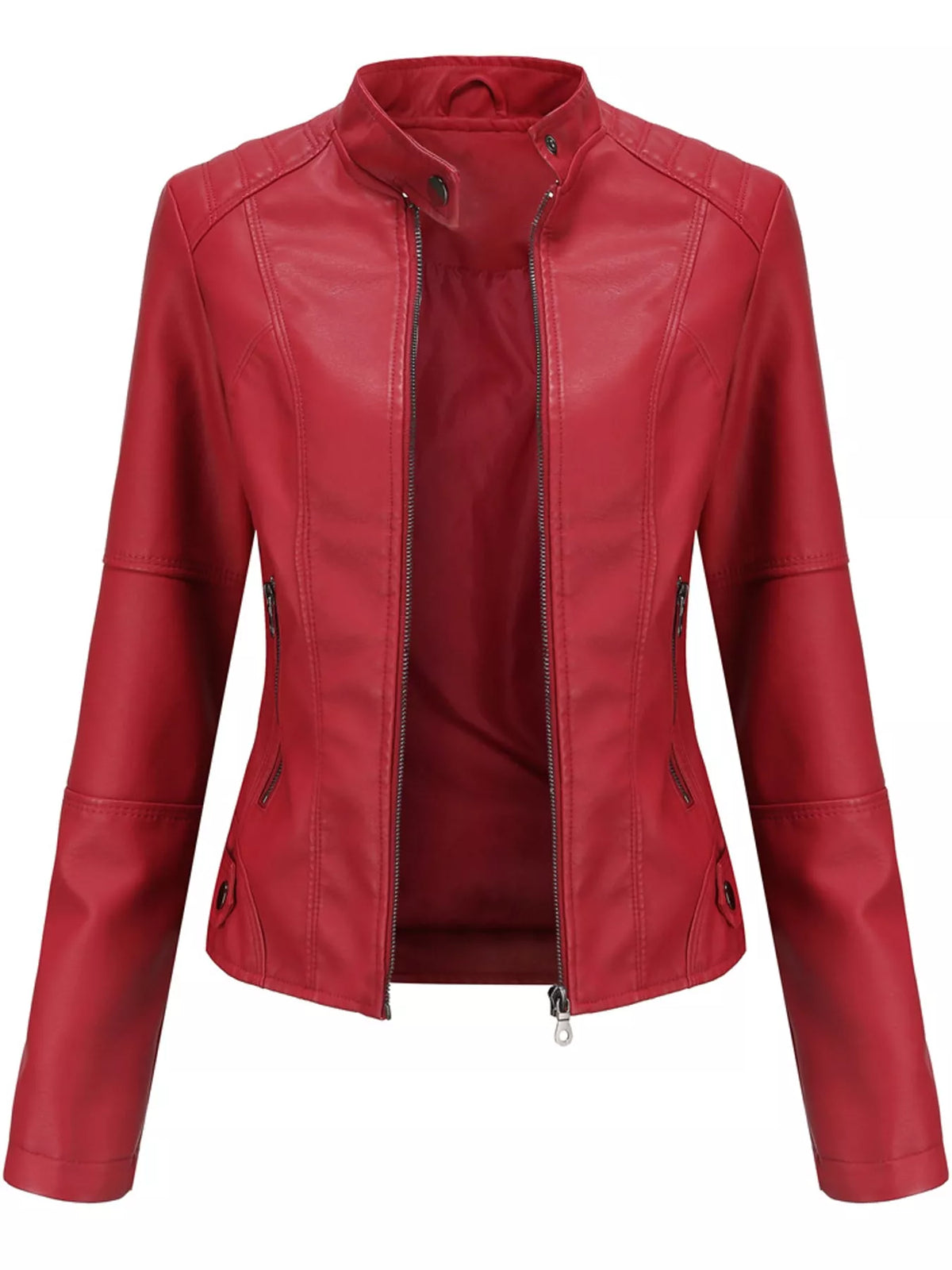 Full Size Slim Fit Faux Leather Moto Jacket Plus Size