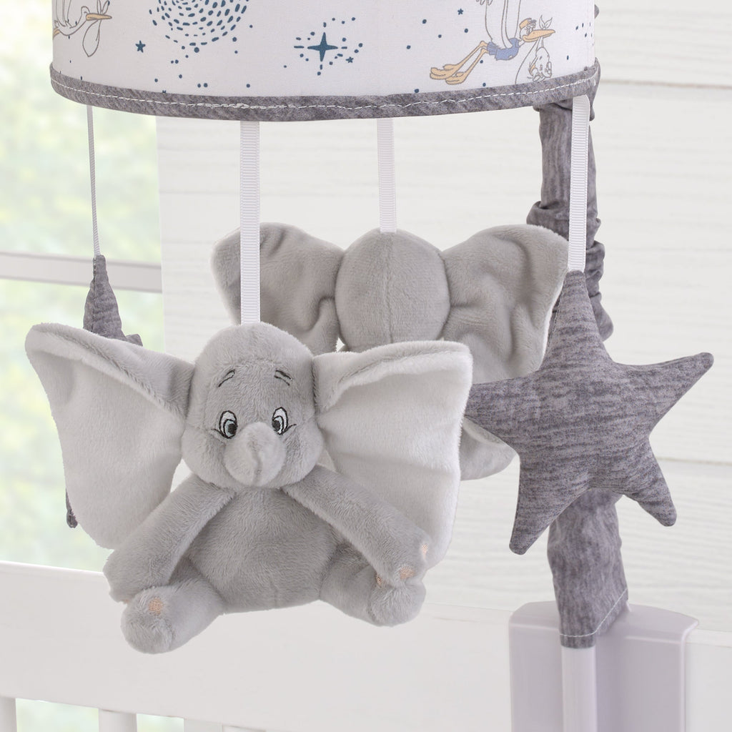 Dumbo Sweet Little Baby Light Blue, White and Gray Dumbo and Stars Plush Musical Mobile