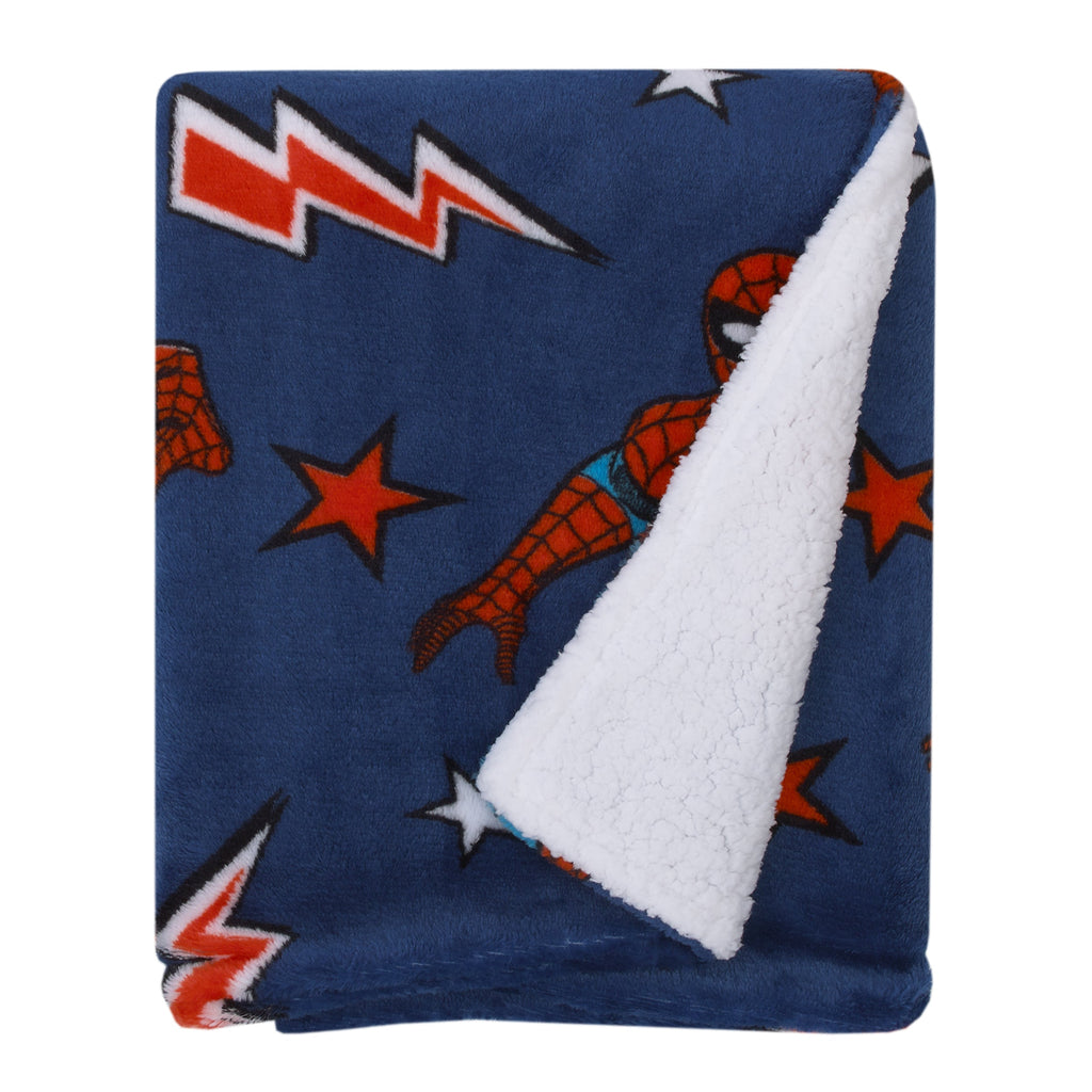 Spider-Man Blue, Red and White Super Soft Sherpa Baby Blanket