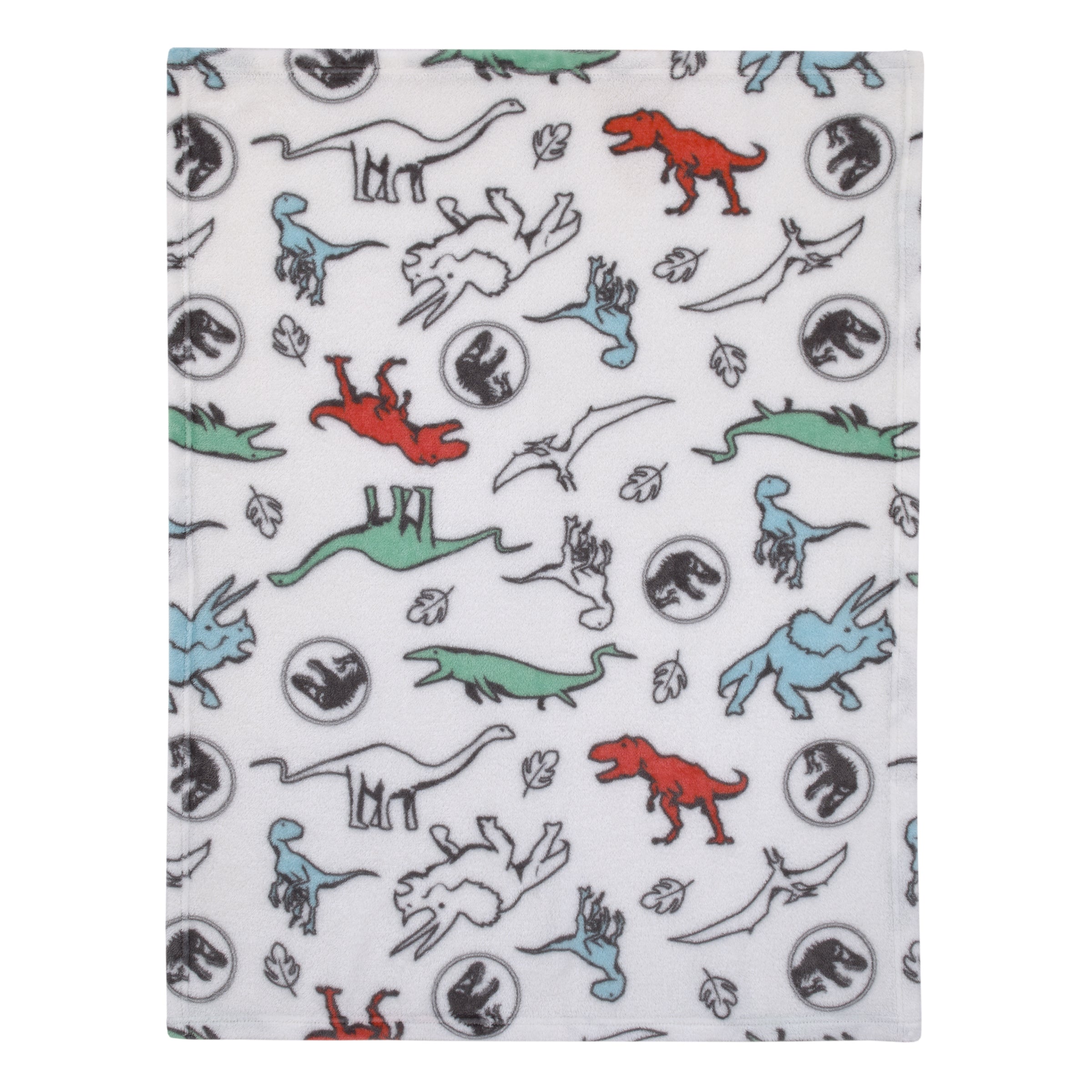 Jurassic World White, Blue, Red and Green Dinosaur Super Soft Baby Blanket