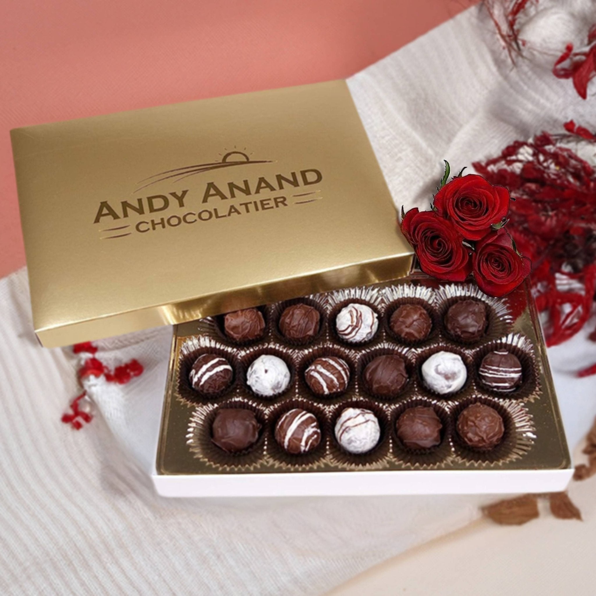 Andy Anand Champagne, Rum, Irish Cream & Kahlua Belgian Chocolate Truffles, 24 pc – Gift Boxed for Birthday, Christmas & Anniversary