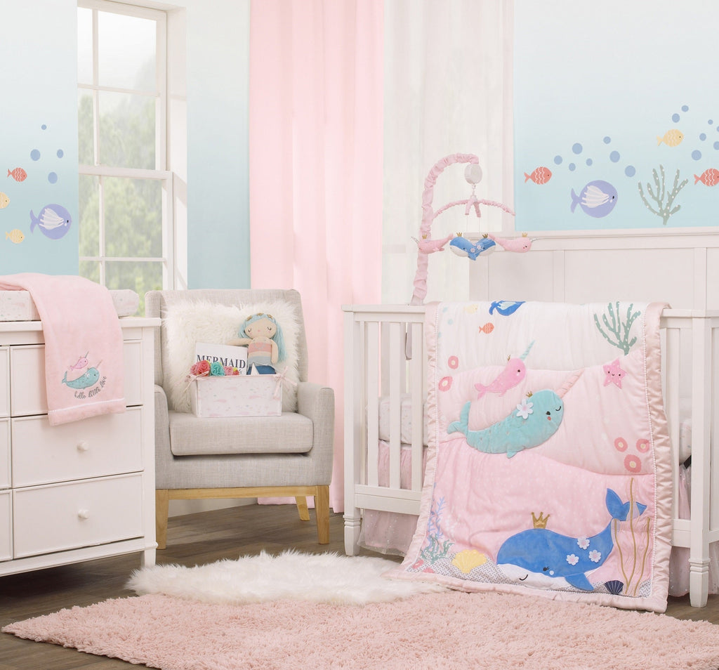 Under the Sea Whimsy Pink Narwhals Super Soft Changing Pad Cover