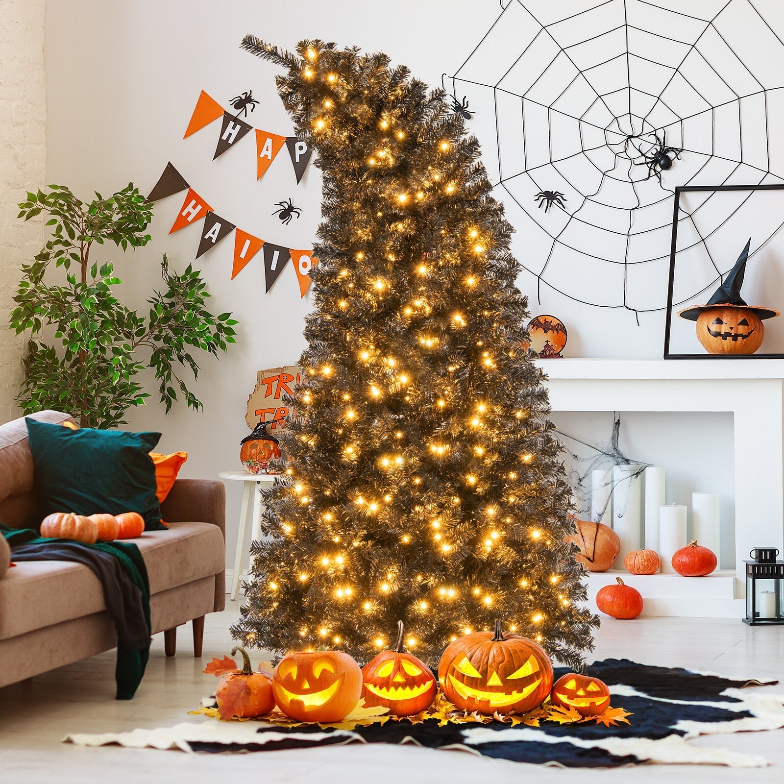 6/7 FT Artificial Christmas Tree with Bendable Top Section and Warm Light
