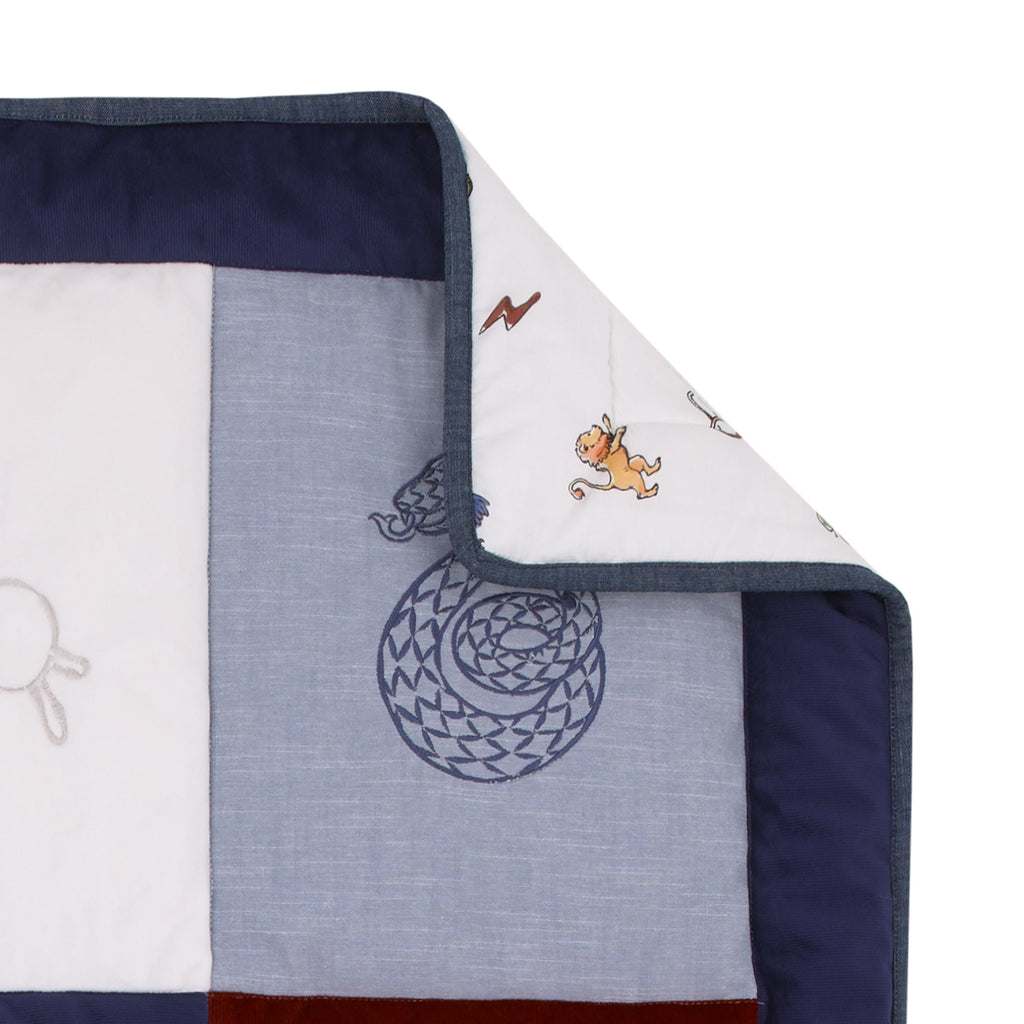 Warner Bros  Harry Potter Welcome Little Wizard Navy, Burgundy, Denim Blue and White, Appliqued 3 Piece Crib Bedding Set - Comforter, Fitted Crib Sheet, and Crib Skirt