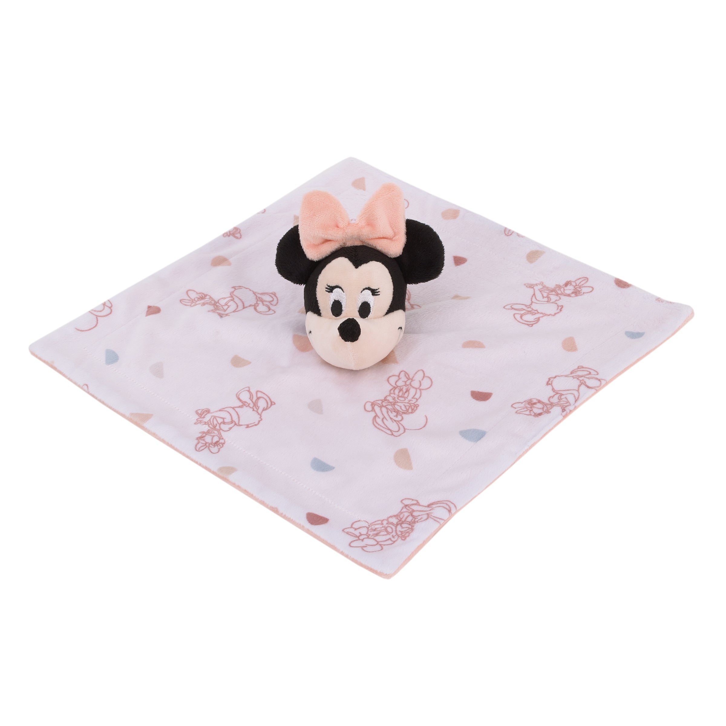 Minnie Mouse White, Light Blue, and Peach Super Soft Security Baby Blanket with Plush Minnie Mouse Head