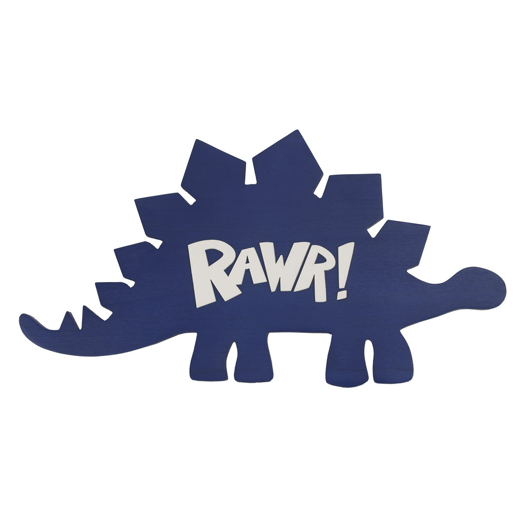 Dinosaur Shaped Rawr Blue and White Wood Wall DÃ©cor