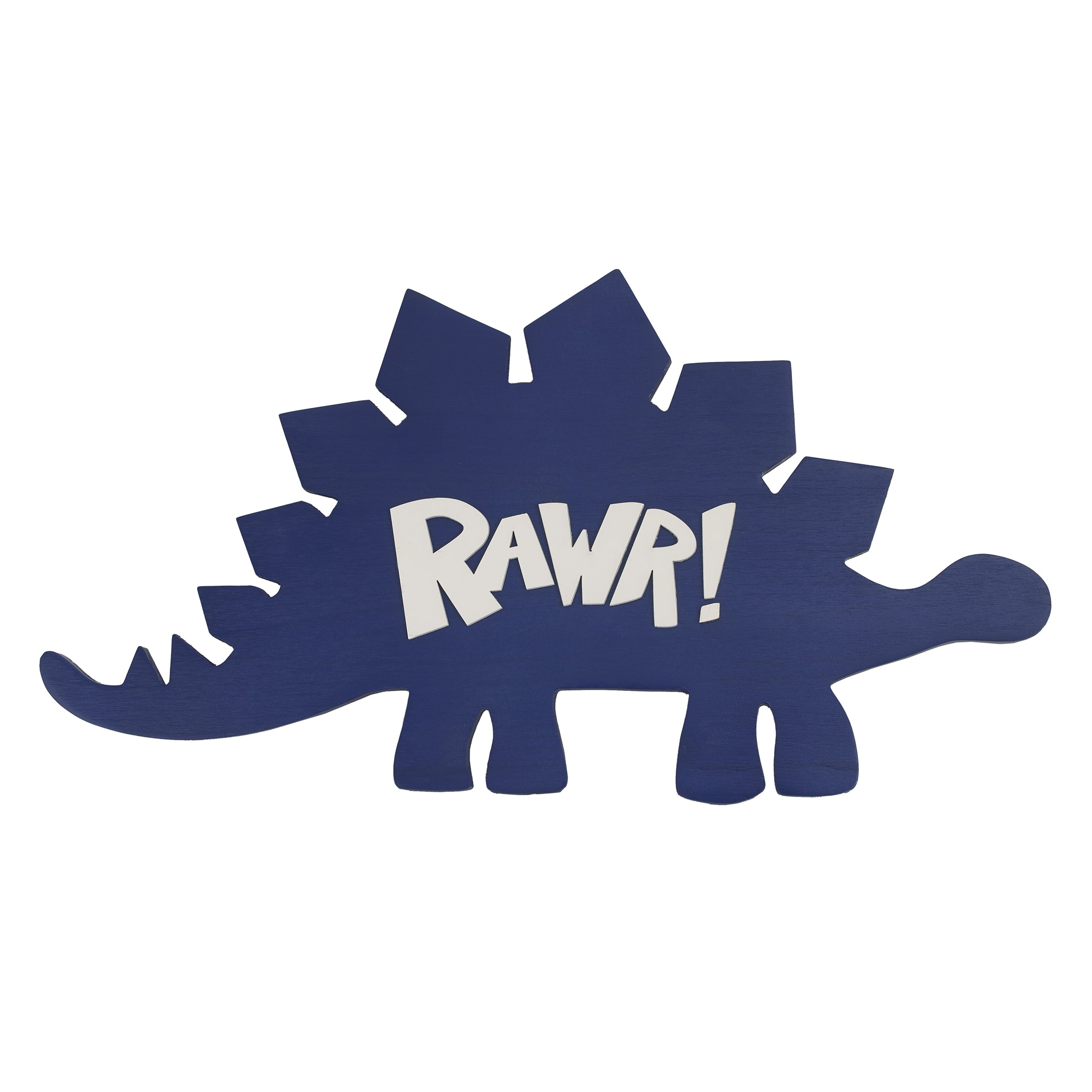 Dinosaur Shaped Rawr Blue and White Wood Wall DÃ©cor