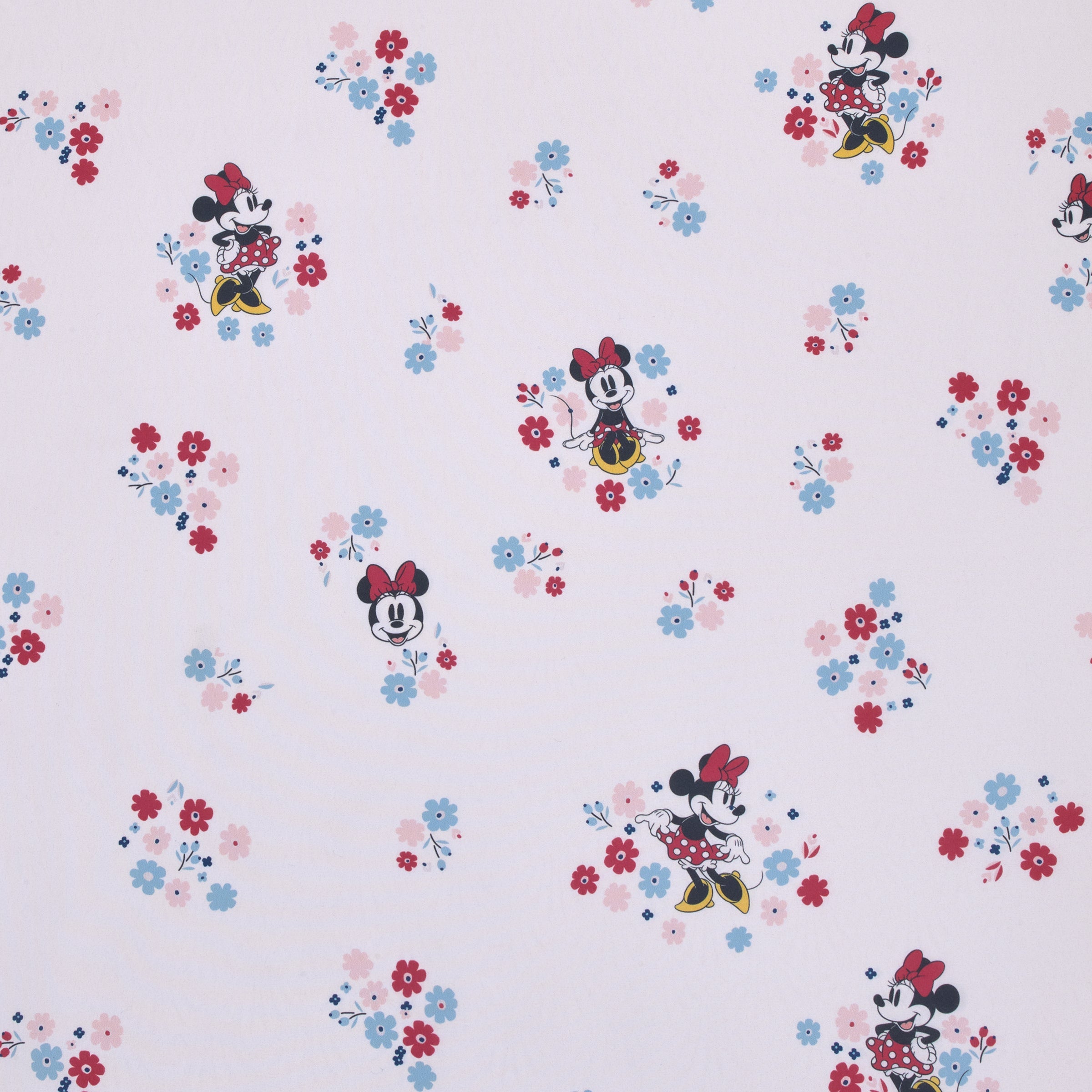 Disney Minnie Mouse - Pink, Blue and White Small Town Floral Nursery Fitted Mini Crib Sheet