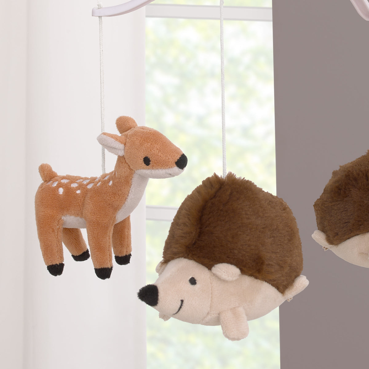 Woodland Meadow Taupe, Tan, and Brown Plush Deer and Hedgehog Musical Mobile