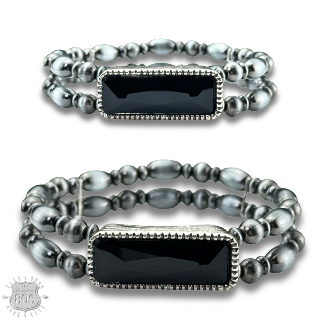 Burnished silver bead rhinestone bracelet