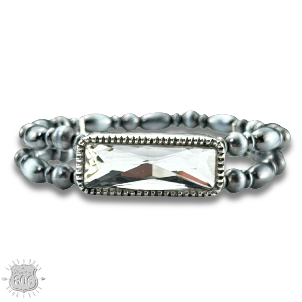 Burnished silver bead rhinestone bracelet