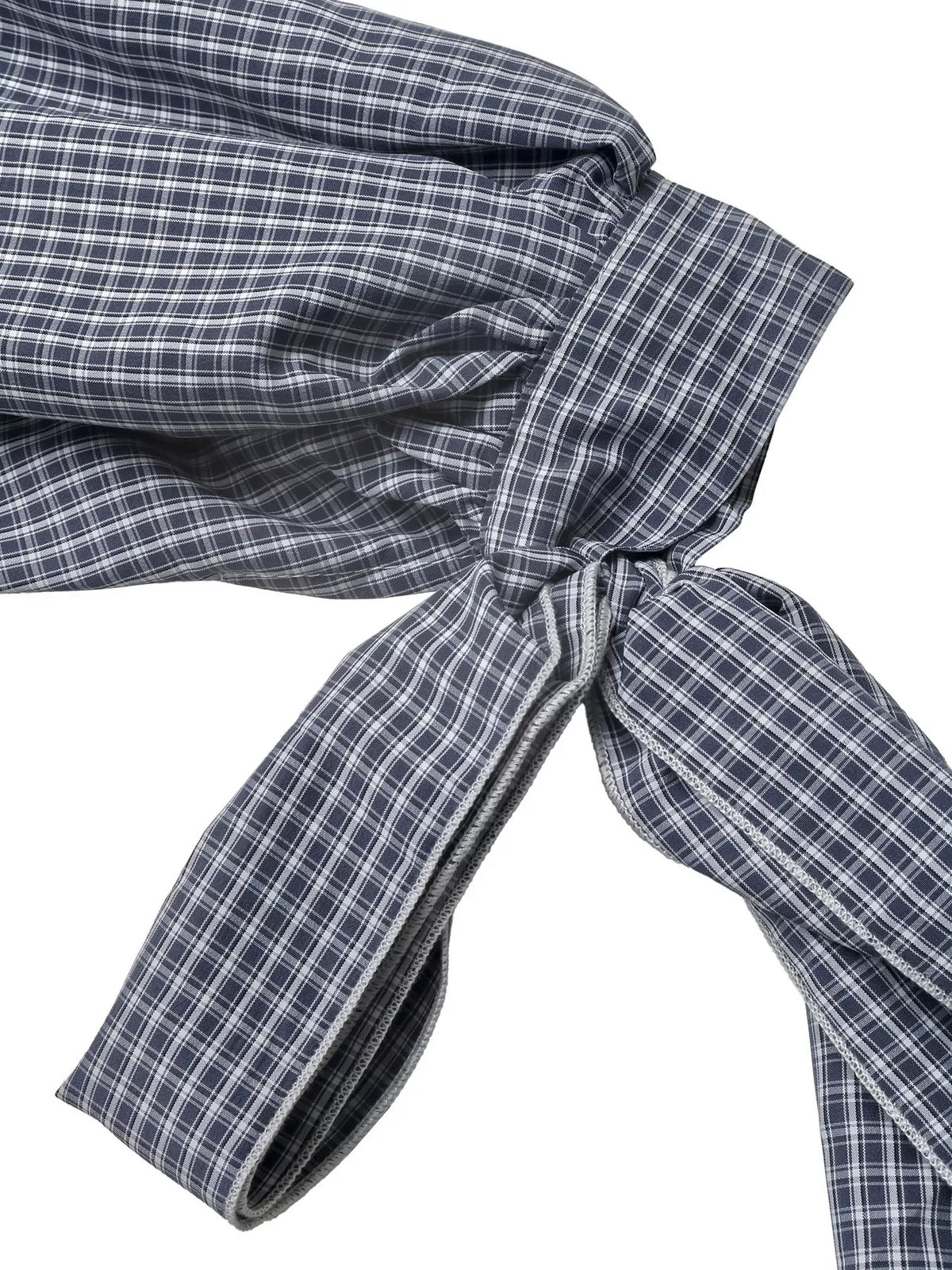 Gingham Button Up Shirt with Tie-Sleeve Detail