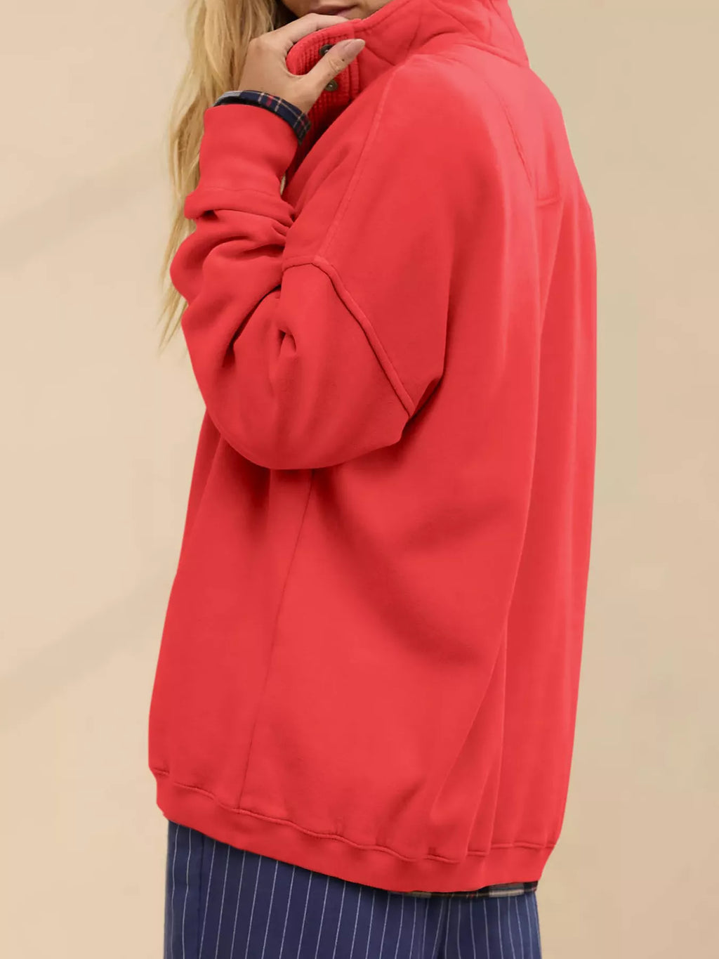 Half Snap Dropped Shoulder Sweatshirt