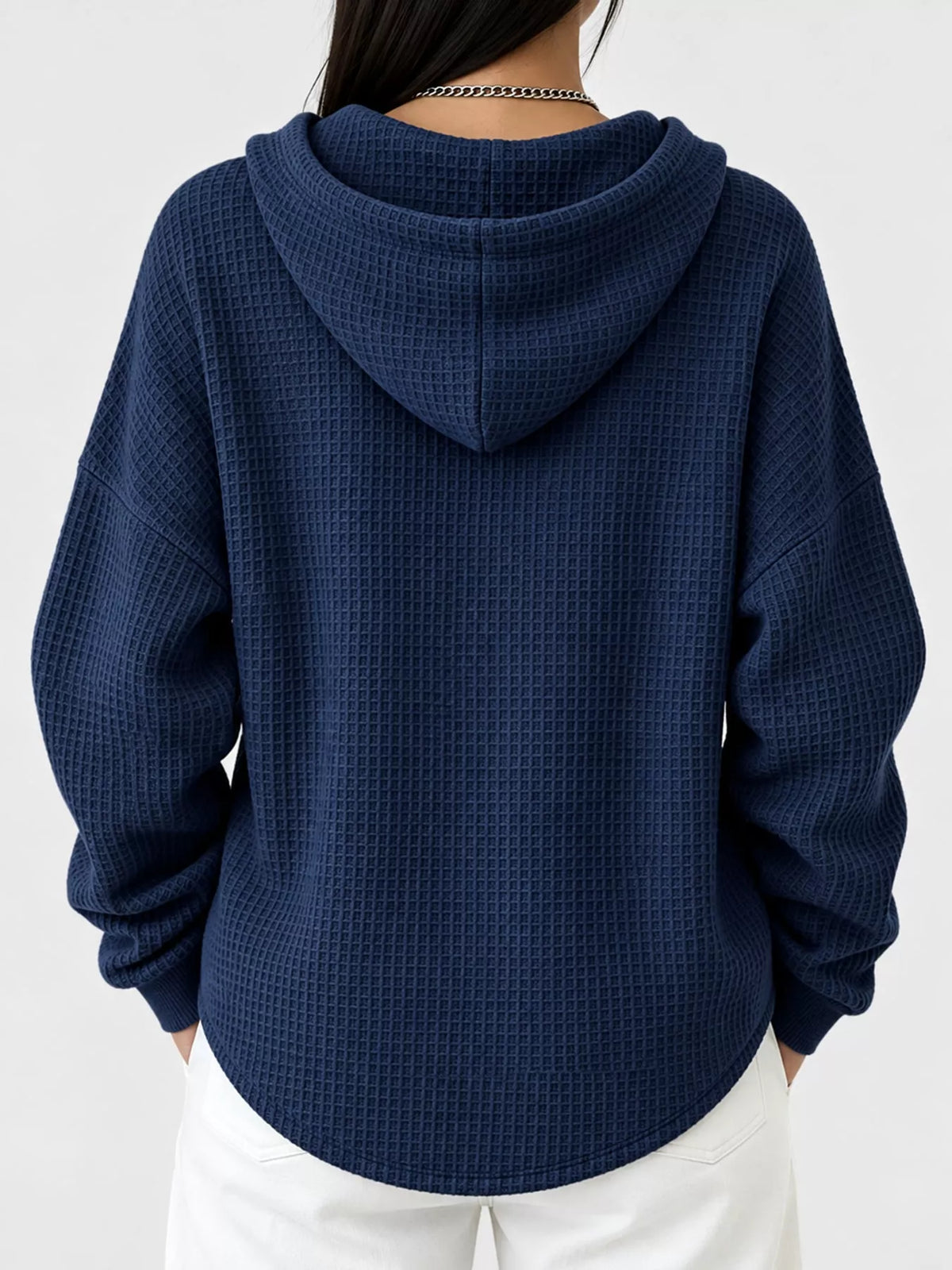 Full Size Waffle Knit Button Detail Hoodie Plus Size