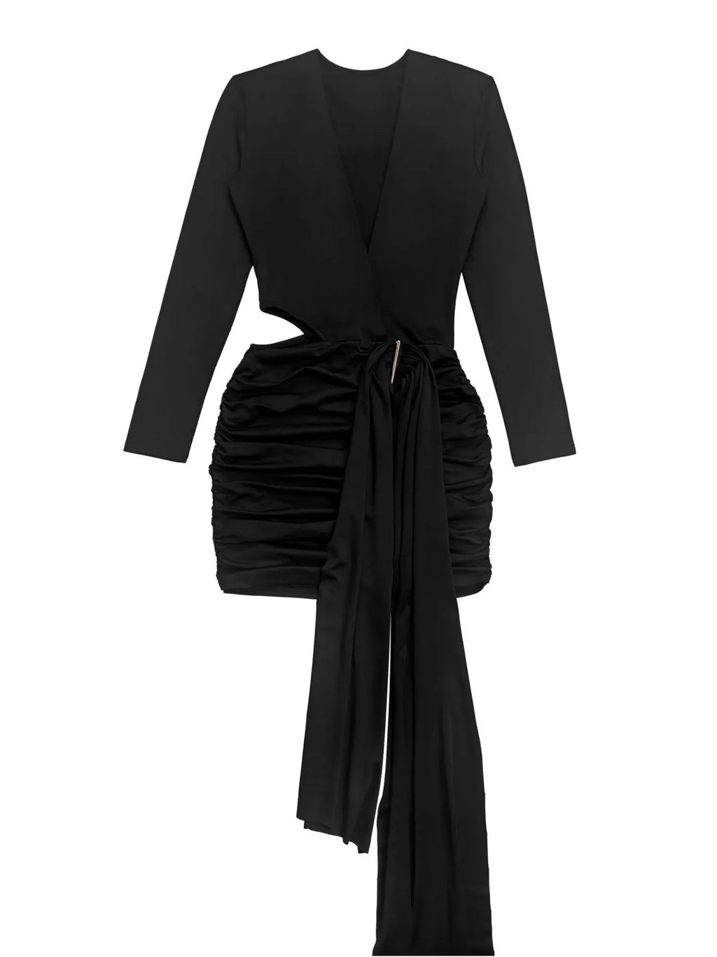 Cutout Deep V-Neck Long Sleeve Ruched Bodycon Mini Dress