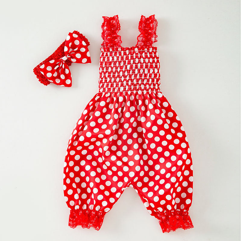 Infant And Toddler Clothing Suspender Top With Waist Tie, Printed Bloomers, Two-piece Set