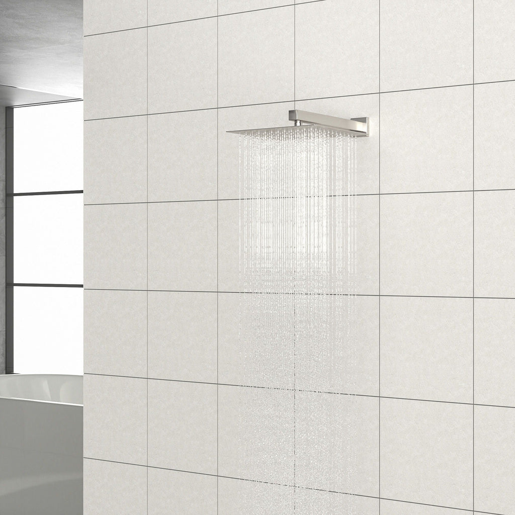 16" Square Rainfall Shower Head Fixed Wall Mount With Full Body Coverage & Self Cleaning Silicone Nozzles