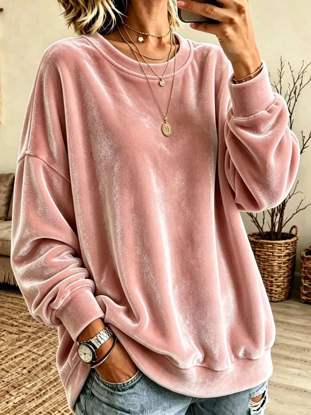 Full Size Crew Neck Drop Shoulder Sweatshirt Plus Size